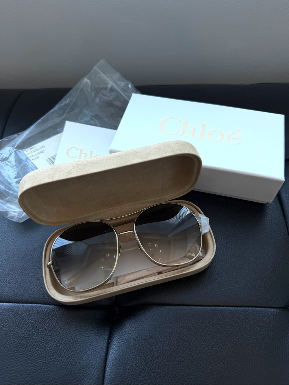 NEW Retail 420$ Chloé CE128S Nola oversized round aviator sunglasses in gold